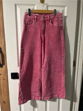 Gap High Rise Stride Wide Leg Ankle Jeans Pink Acid Wash 27 / 4P Petite